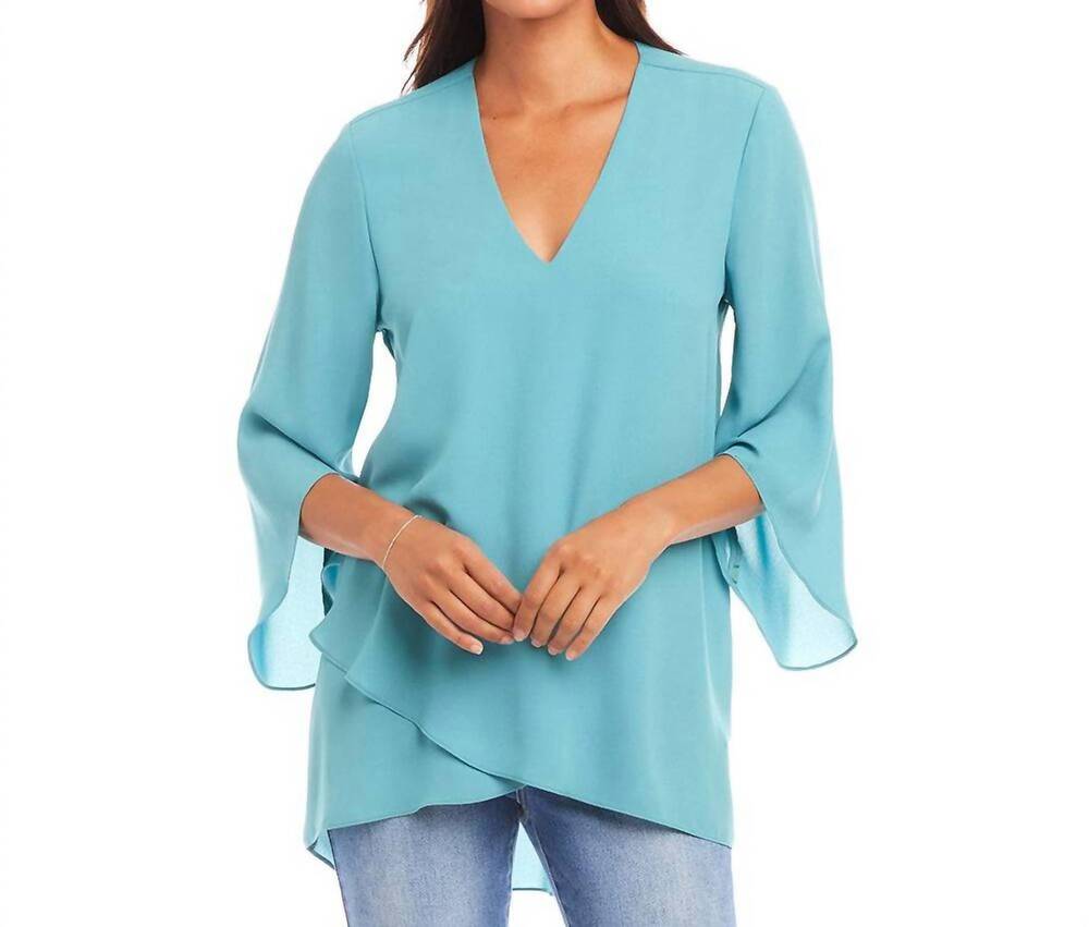 NEW KAREN KANE bracelet sleeve asymmetric top in aqua